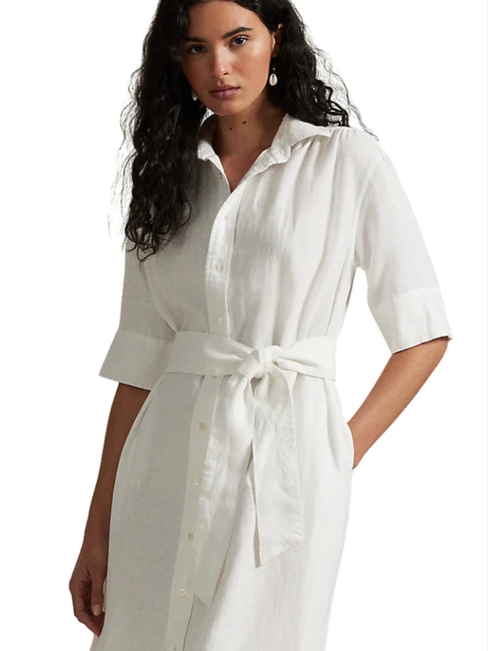 Polo by Ralph Lauren White Button-Front Midi Shirt Dress - Picture 2 of 7